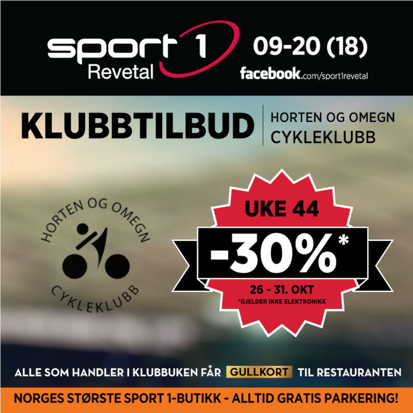 KLUBBUKE på hele butikken på Sport1 Revetal - 30 % RABATT (uke 44)